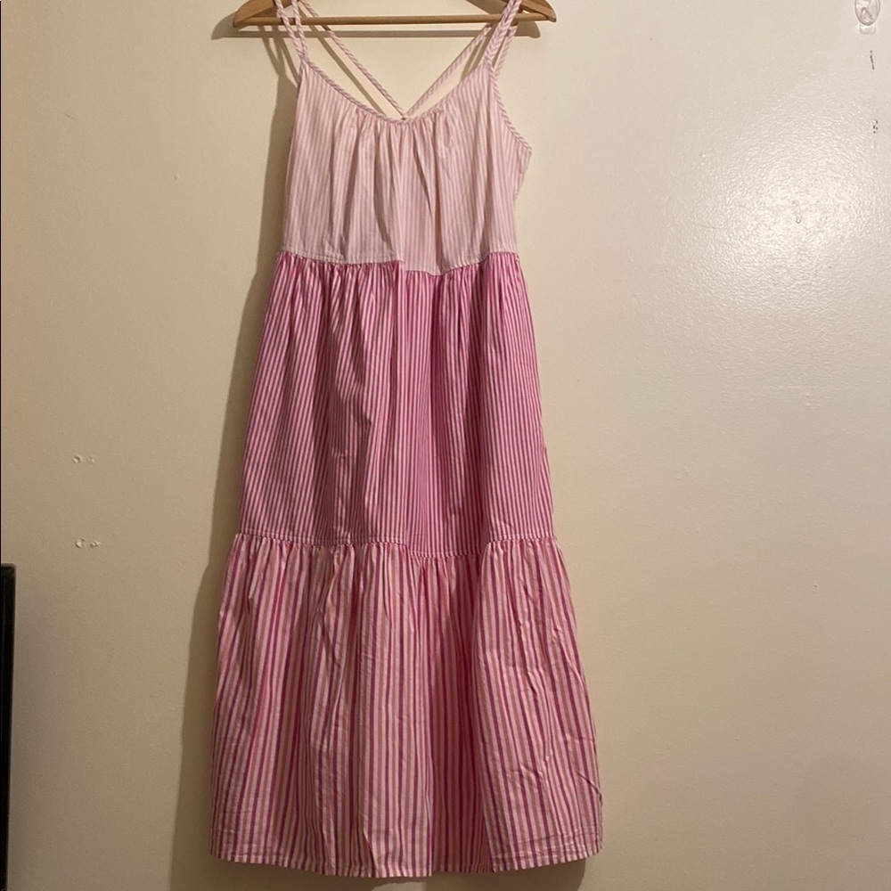 FREE ASSEMBLY Pink Tiered Midi Sundress with Spaghetti Straps. Size Xs - Picture 5 of 13